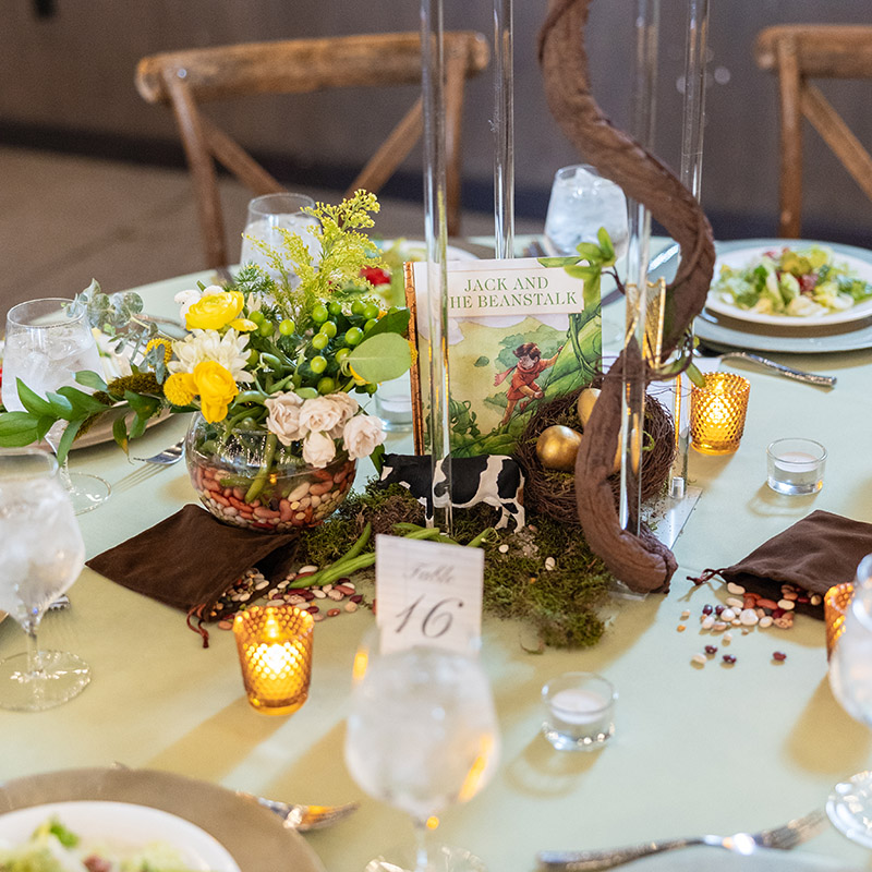 whimsical table ceterpiece with a Jack and the Beanstalk theme